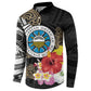 Caribbean American Heritage Month Button Sweatshirt Tribal Pattern Tropical Hibiscus Flower