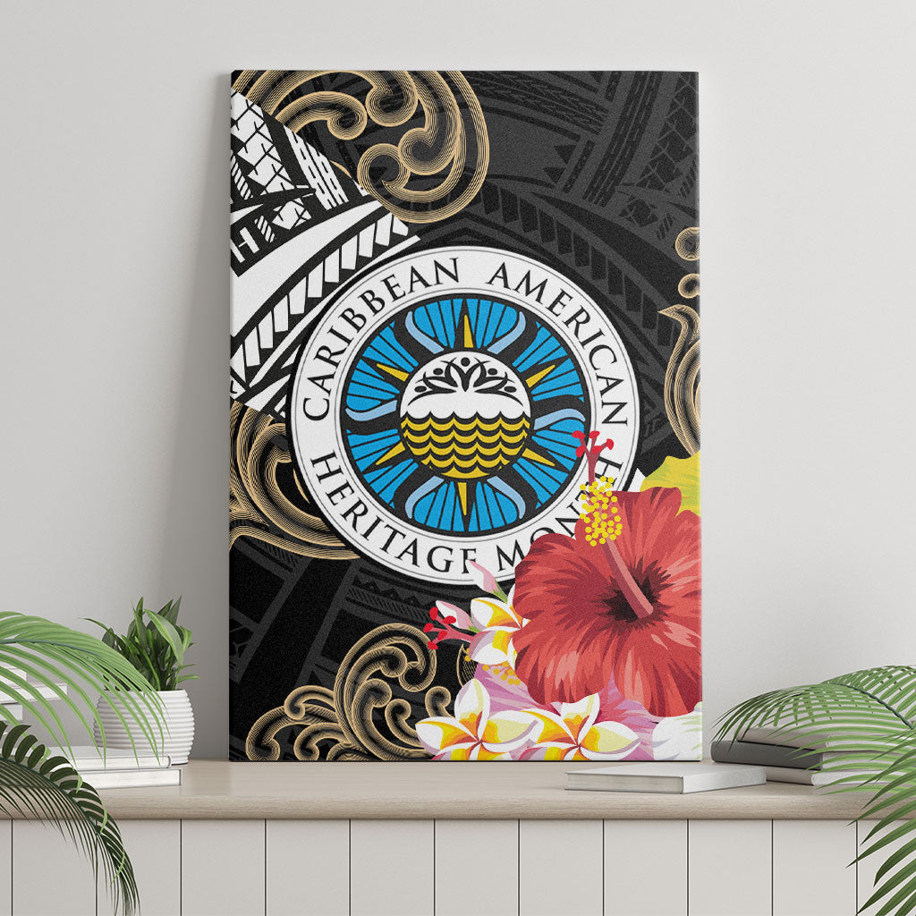 Caribbean American Heritage Month Canvas Wall Art Tribal Pattern Tropical Hibiscus Flower
