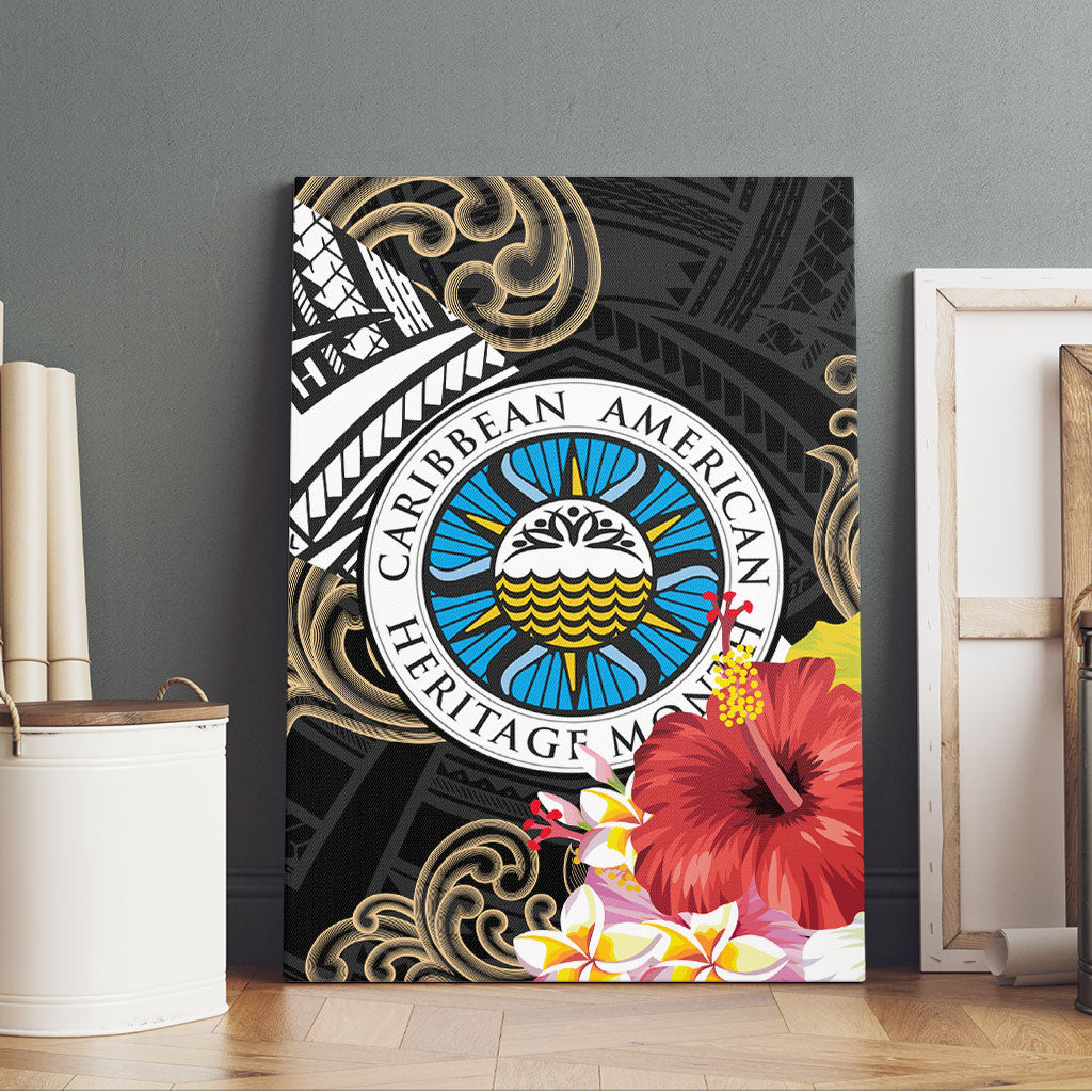 Caribbean American Heritage Month Canvas Wall Art Tribal Pattern Tropical Hibiscus Flower