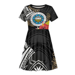 Caribbean American Heritage Month Kid Short Sleeve Dress Tribal Pattern Tropical Hibiscus Flower