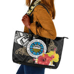 Caribbean American Heritage Month Leather Tote Bag Tribal Pattern Tropical Hibiscus Flower
