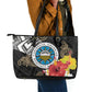 Caribbean American Heritage Month Leather Tote Bag Tribal Pattern Tropical Hibiscus Flower