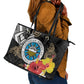Caribbean American Heritage Month Leather Tote Bag Tribal Pattern Tropical Hibiscus Flower