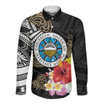 Caribbean American Heritage Month Long Sleeve Button Shirt Tribal Pattern Tropical Hibiscus Flower
