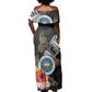 Caribbean American Heritage Month Off Shoulder Maxi Dress Tribal Pattern Tropical Hibiscus Flower