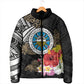 Caribbean American Heritage Month Padded Jacket Tribal Pattern Tropical Hibiscus Flower
