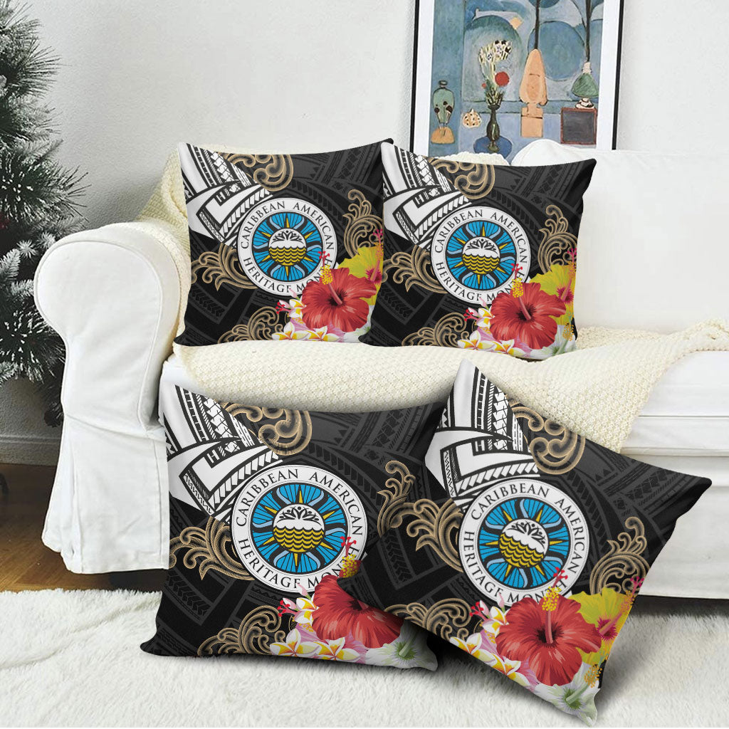 Caribbean American Heritage Month Pillow Cover Tribal Pattern Tropical Hibiscus Flower