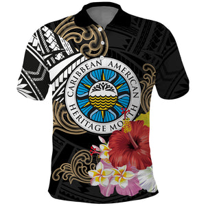 Caribbean American Heritage Month Polo Shirt Tribal Pattern Tropical Hibiscus Flower
