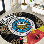 Caribbean American Heritage Month Round Carpet Tribal Pattern Tropical Hibiscus Flower