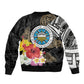 Caribbean American Heritage Month Sleeve Zip Bomber Jacket Tribal Pattern Tropical Hibiscus Flower