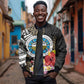Caribbean American Heritage Month Sleeve Zip Bomber Jacket Tribal Pattern Tropical Hibiscus Flower