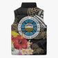 Caribbean American Heritage Month Sleeveless Puffer Jacket Tribal Pattern Tropical Hibiscus Flower