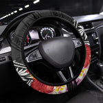 Caribbean American Heritage Month Steering Wheel Cover Tribal Pattern Tropical Hibiscus Flower
