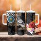 Caribbean American Heritage Month Tumbler With Handle Tribal Pattern Tropical Hibiscus Flower