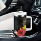 Caribbean American Heritage Month Tumbler With Handle Tribal Pattern Tropical Hibiscus Flower