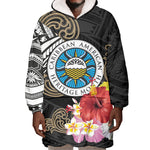 Caribbean American Heritage Month Wearable Blanket Hoodie Tribal Pattern Tropical Hibiscus Flower