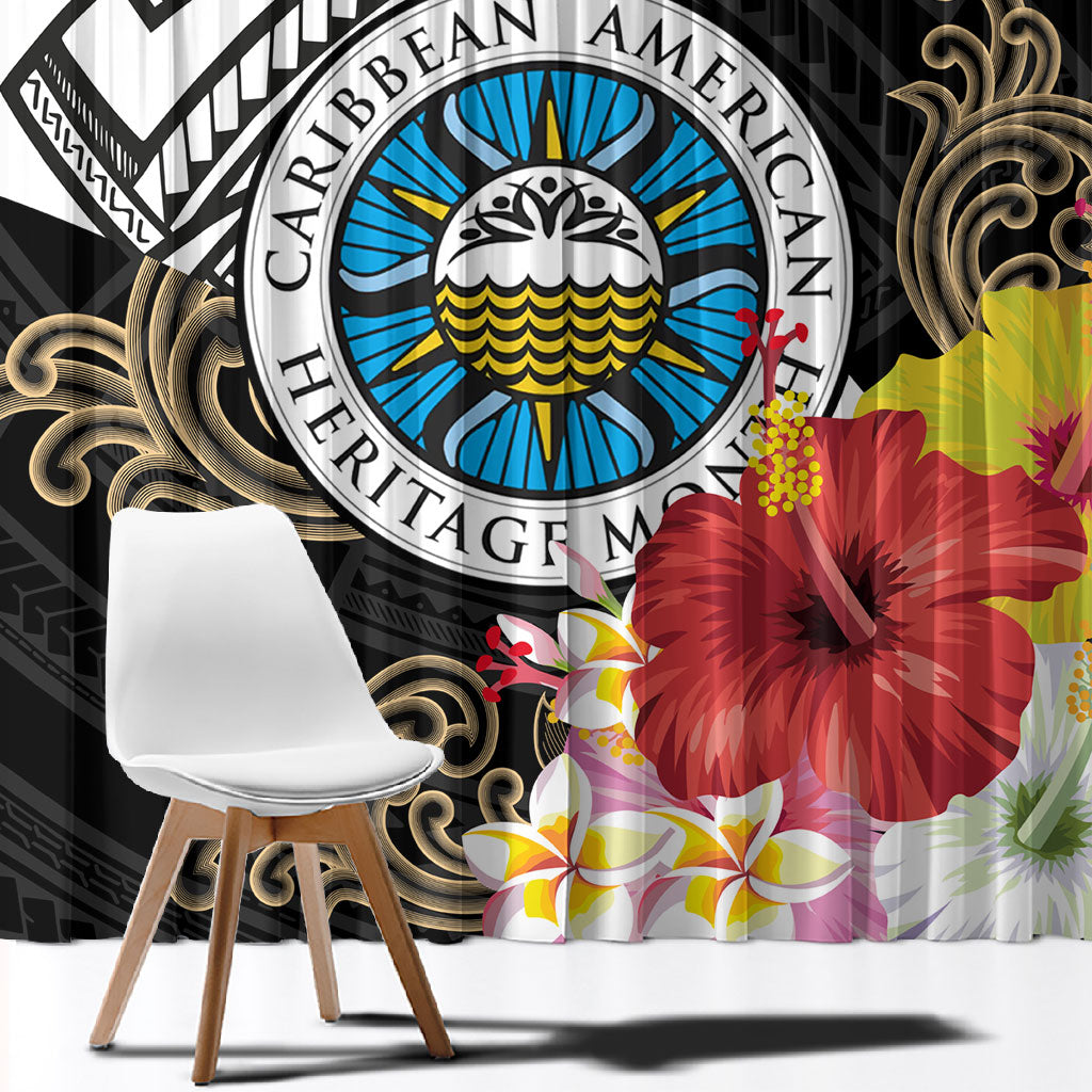 Caribbean American Heritage Month Window Curtain Tribal Pattern Tropical Hibiscus Flower