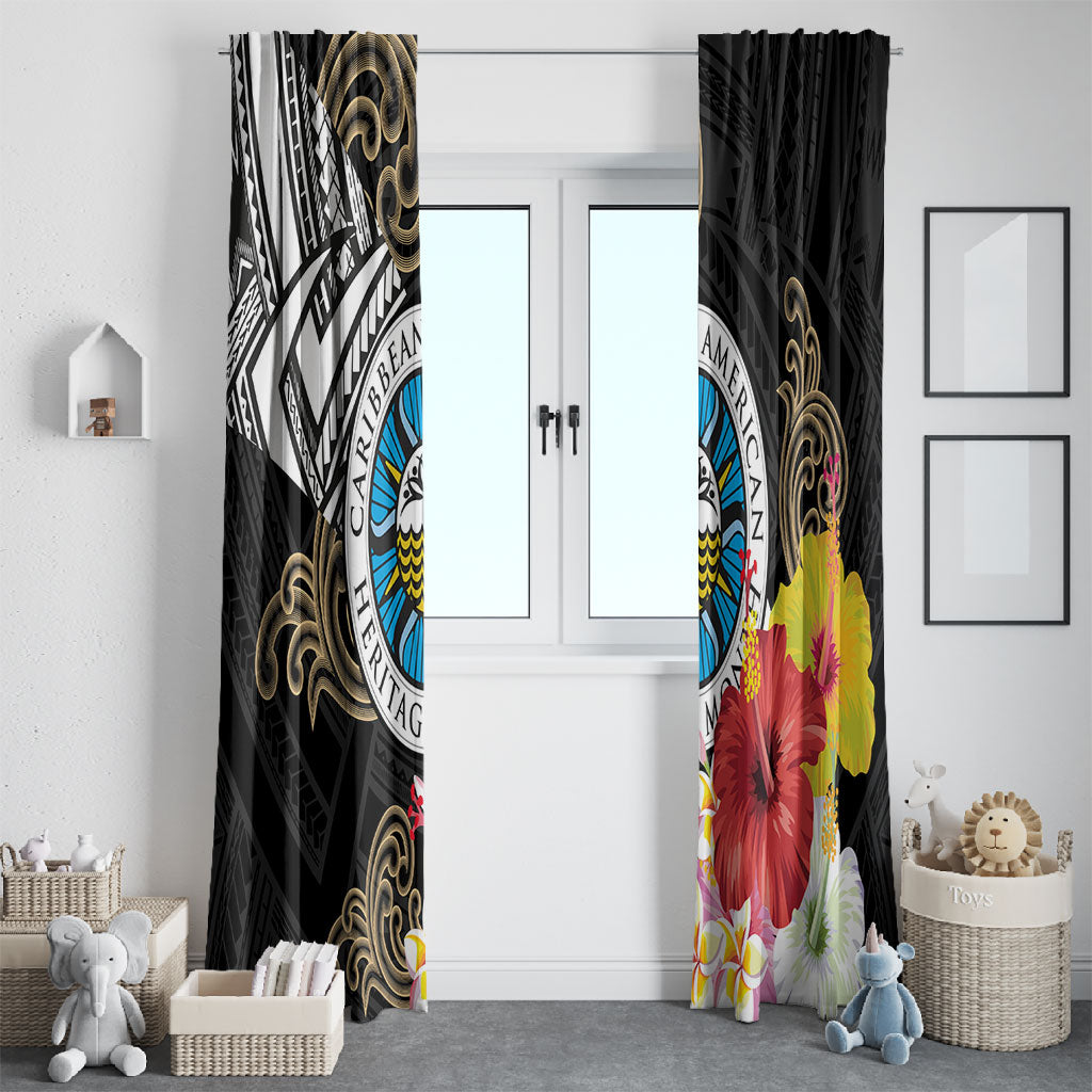 Caribbean American Heritage Month Window Curtain Tribal Pattern Tropical Hibiscus Flower