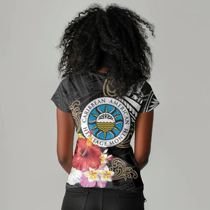 Caribbean American Heritage Month Women V-Neck T-Shirt Tribal Pattern Tropical Hibiscus Flower