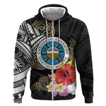 Caribbean American Heritage Month Zip Hoodie Tribal Pattern Tropical Hibiscus Flower