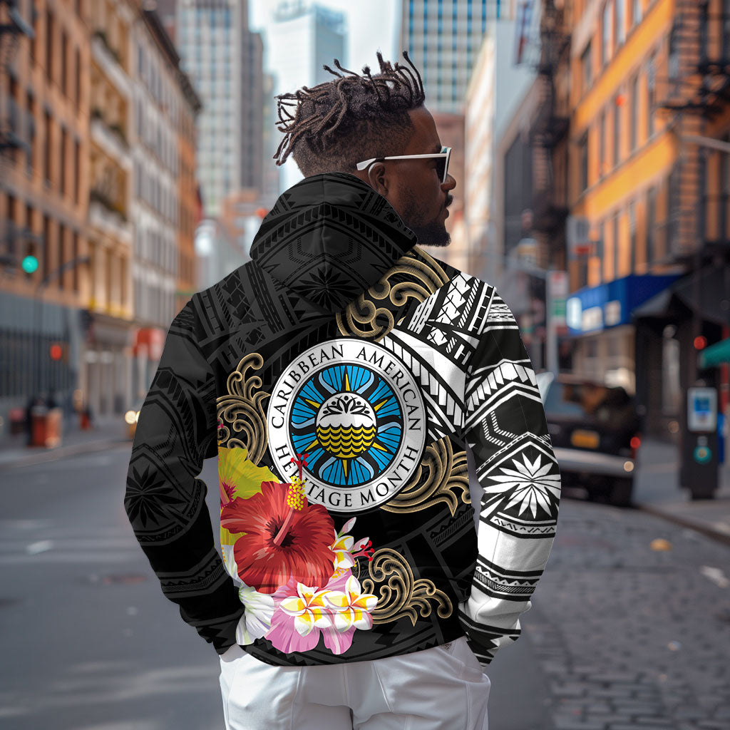 Caribbean American Heritage Month Zip Hoodie Tribal Pattern Tropical Hibiscus Flower
