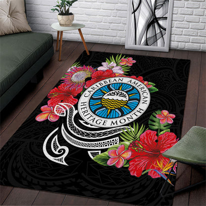 Caribbean American Heritage Month Area Rug Tropical Hibiscus Flower Tribal Tattoo