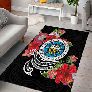 Caribbean American Heritage Month Area Rug Tropical Hibiscus Flower Tribal Tattoo
