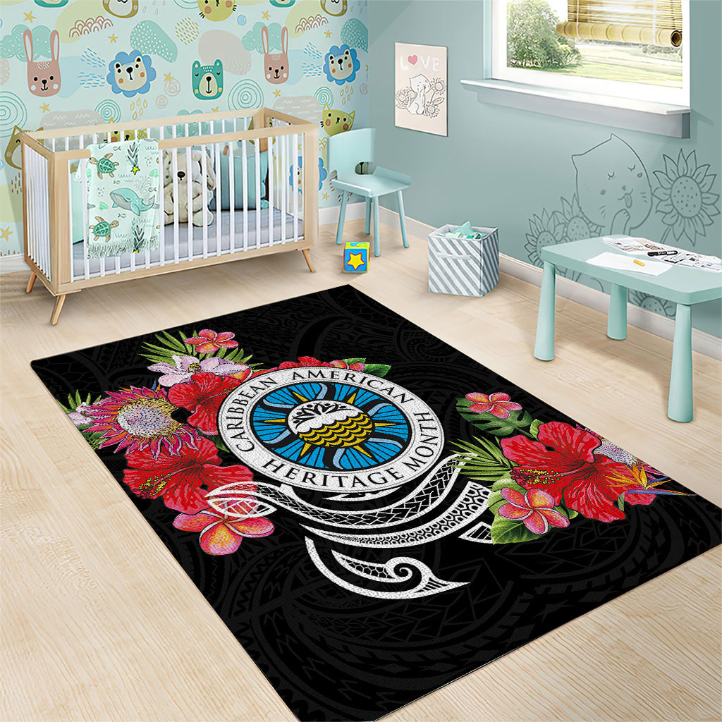 Caribbean American Heritage Month Area Rug Tropical Hibiscus Flower Tribal Tattoo