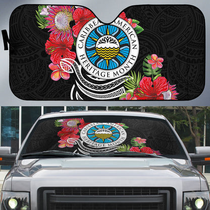 Caribbean American Heritage Month Auto Sun Shade Tropical Hibiscus Flower Tribal Tattoo