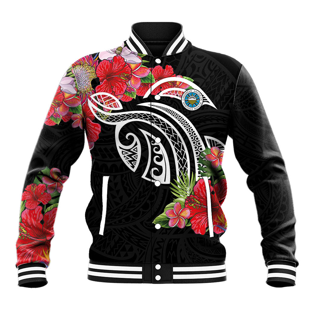 Caribbean American Heritage Month Baseball Jacket Tropical Hibiscus Flower Tribal Tattoo