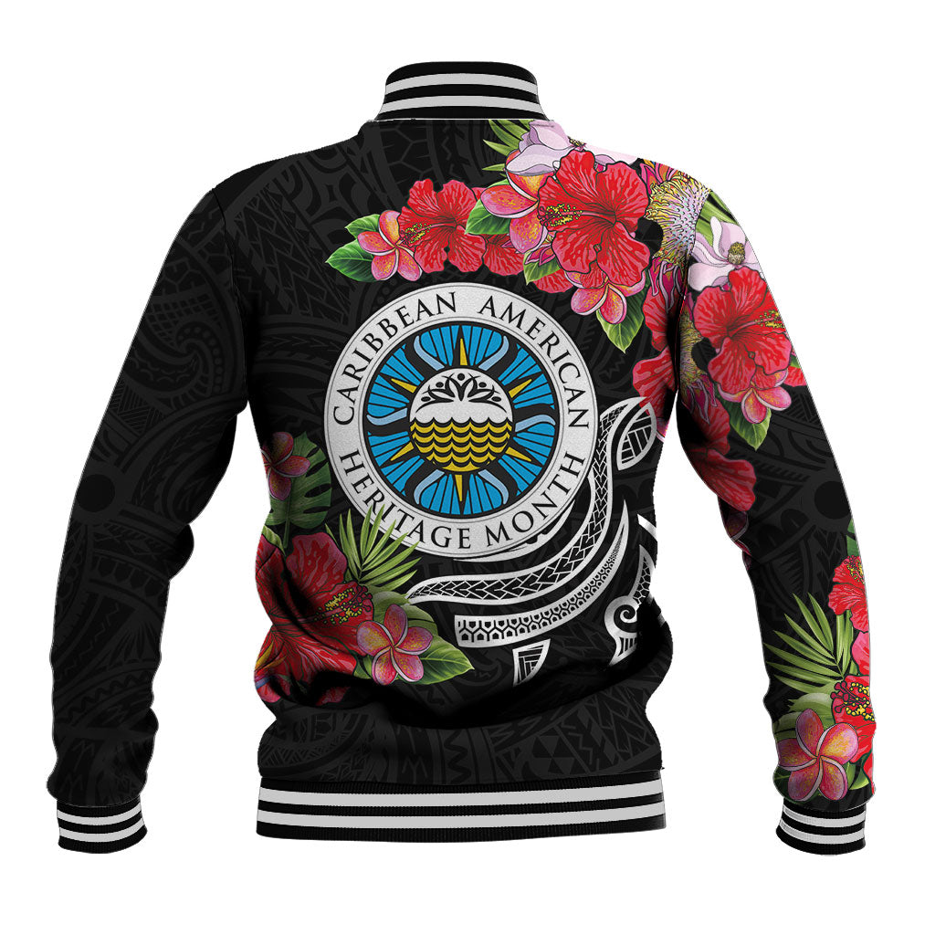 Caribbean American Heritage Month Baseball Jacket Tropical Hibiscus Flower Tribal Tattoo