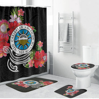 Caribbean American Heritage Month Bathroom Set Tropical Hibiscus Flower Tribal Tattoo