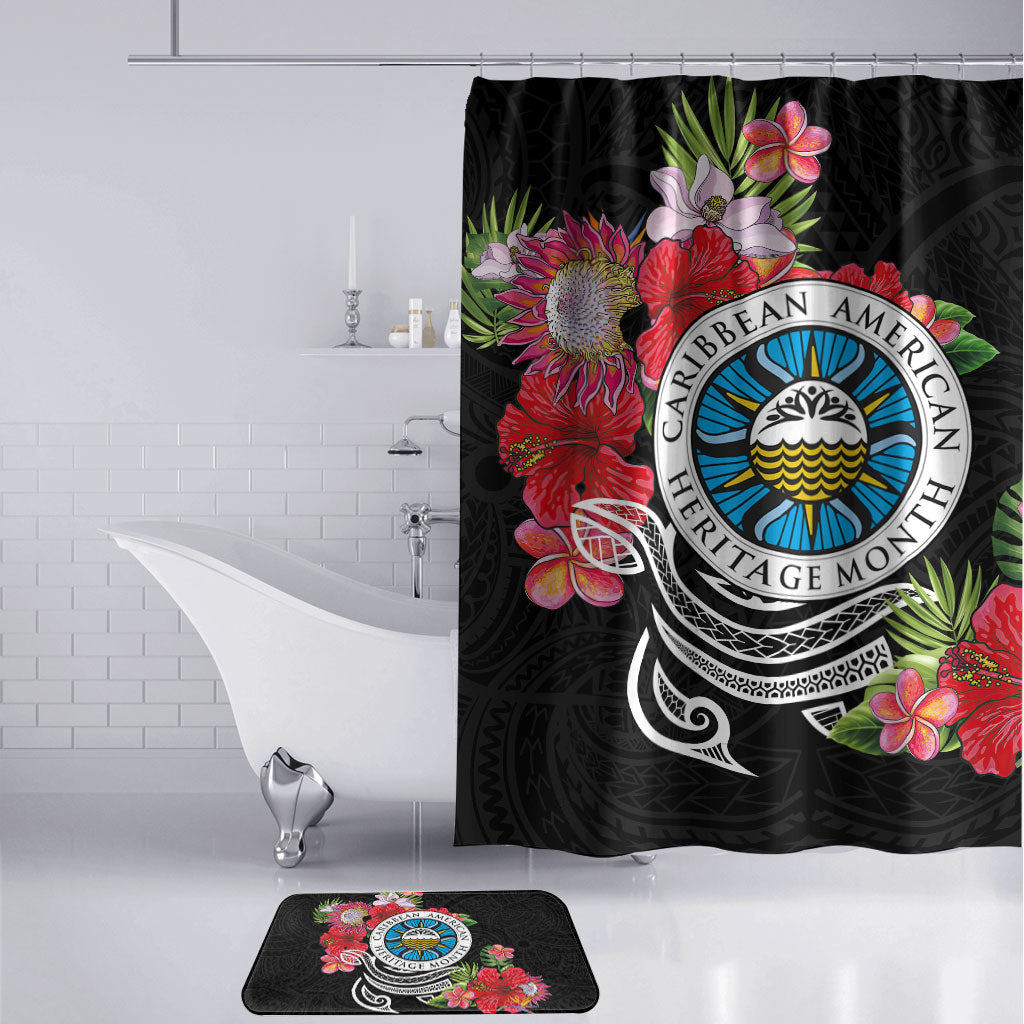 Caribbean American Heritage Month Bathroom Set Tropical Hibiscus Flower Tribal Tattoo