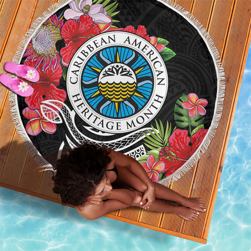 Caribbean American Heritage Month Beach Blanket Tropical Hibiscus Flower Tribal Tattoo