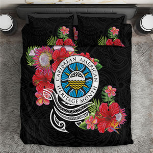 Caribbean American Heritage Month Bedding Set Tropical Hibiscus Flower Tribal Tattoo