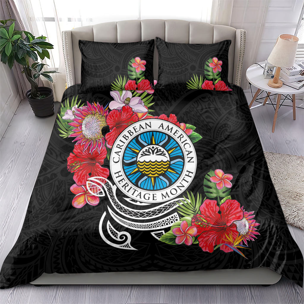 Caribbean American Heritage Month Bedding Set Tropical Hibiscus Flower Tribal Tattoo
