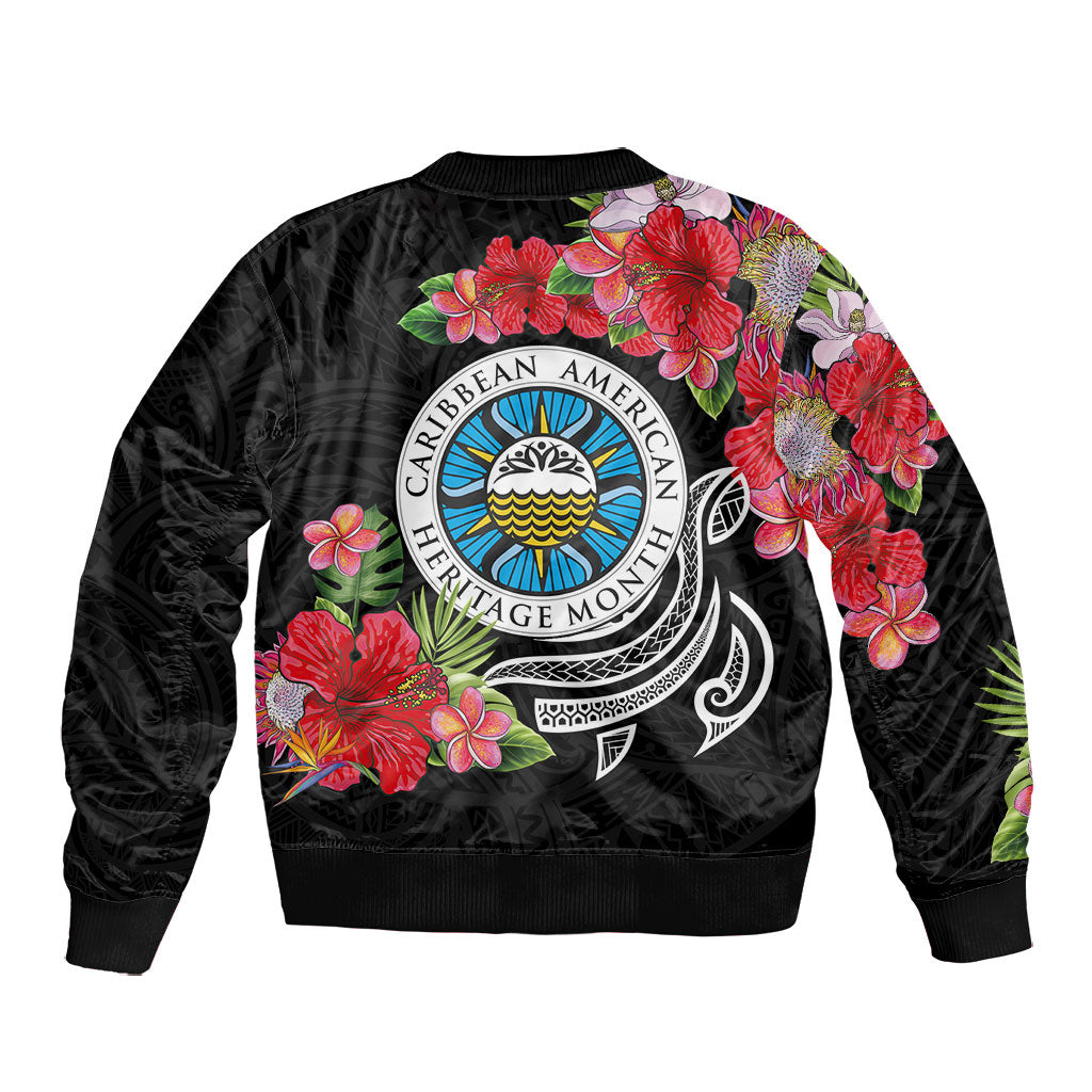 Caribbean American Heritage Month Bomber Jacket Tropical Hibiscus Flower Tribal Tattoo