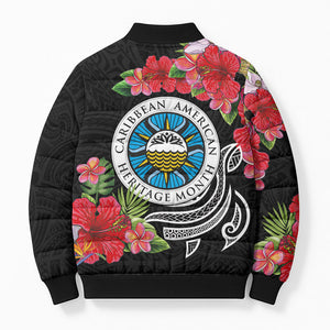 Caribbean American Heritage Month Bomber Puffer Jacket Tropical Hibiscus Flower Tribal Tattoo