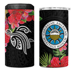 Caribbean American Heritage Month 4 in 1 Can Cooler Tumbler Tropical Hibiscus Flower Tribal Tattoo