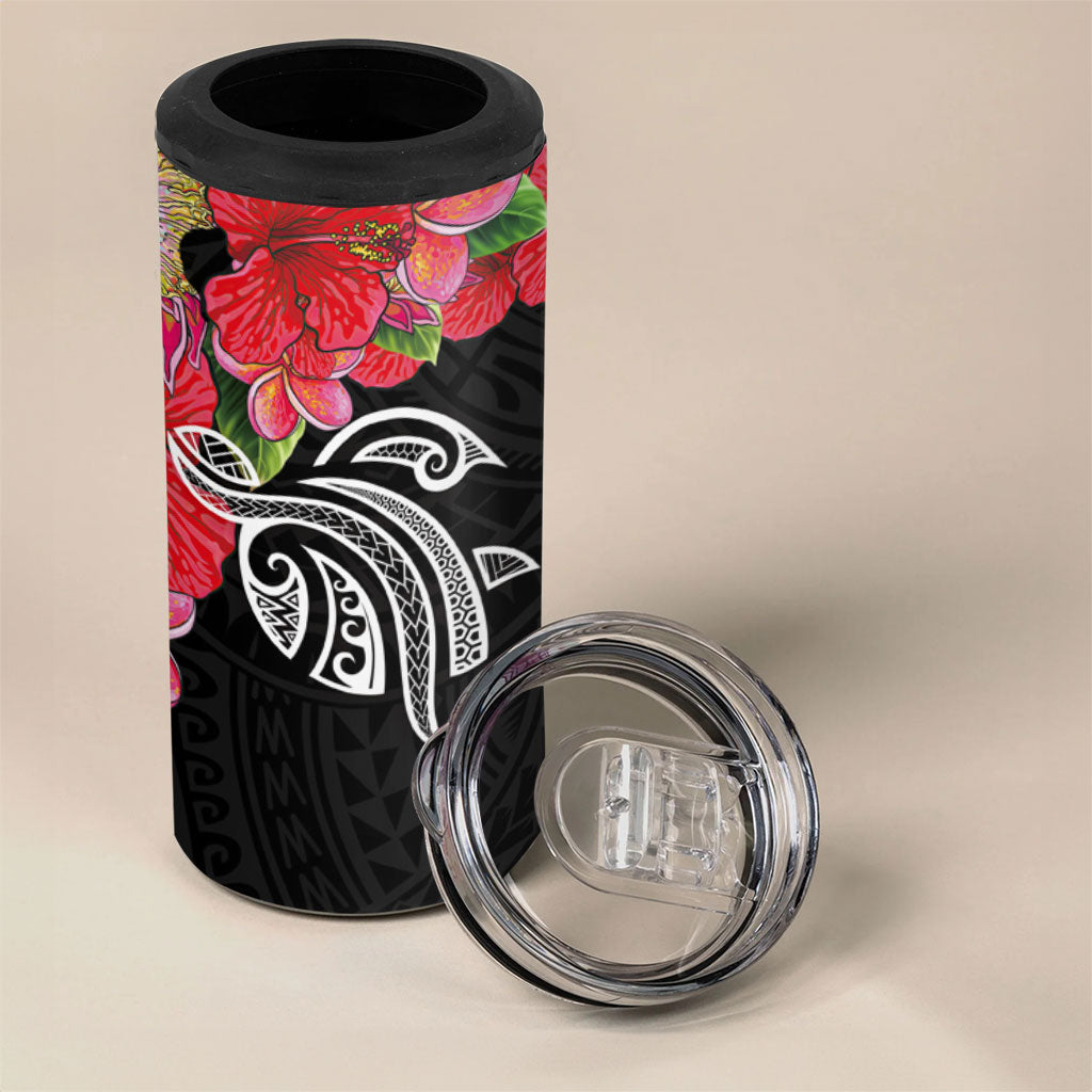 Caribbean American Heritage Month 4 in 1 Can Cooler Tumbler Tropical Hibiscus Flower Tribal Tattoo