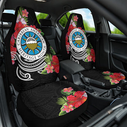 Caribbean American Heritage Month Car Seat Cover Tropical Hibiscus Flower Tribal Tattoo