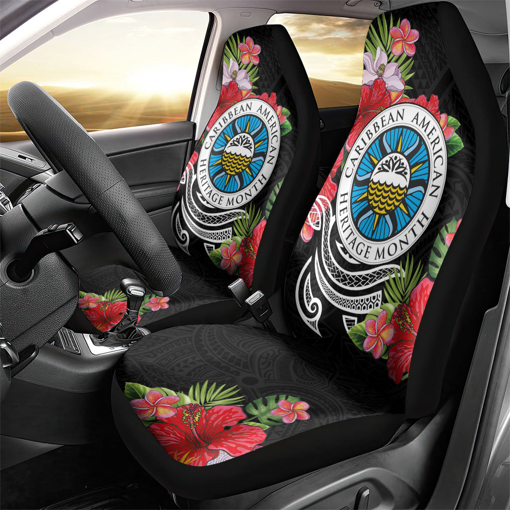 Caribbean American Heritage Month Car Seat Cover Tropical Hibiscus Flower Tribal Tattoo