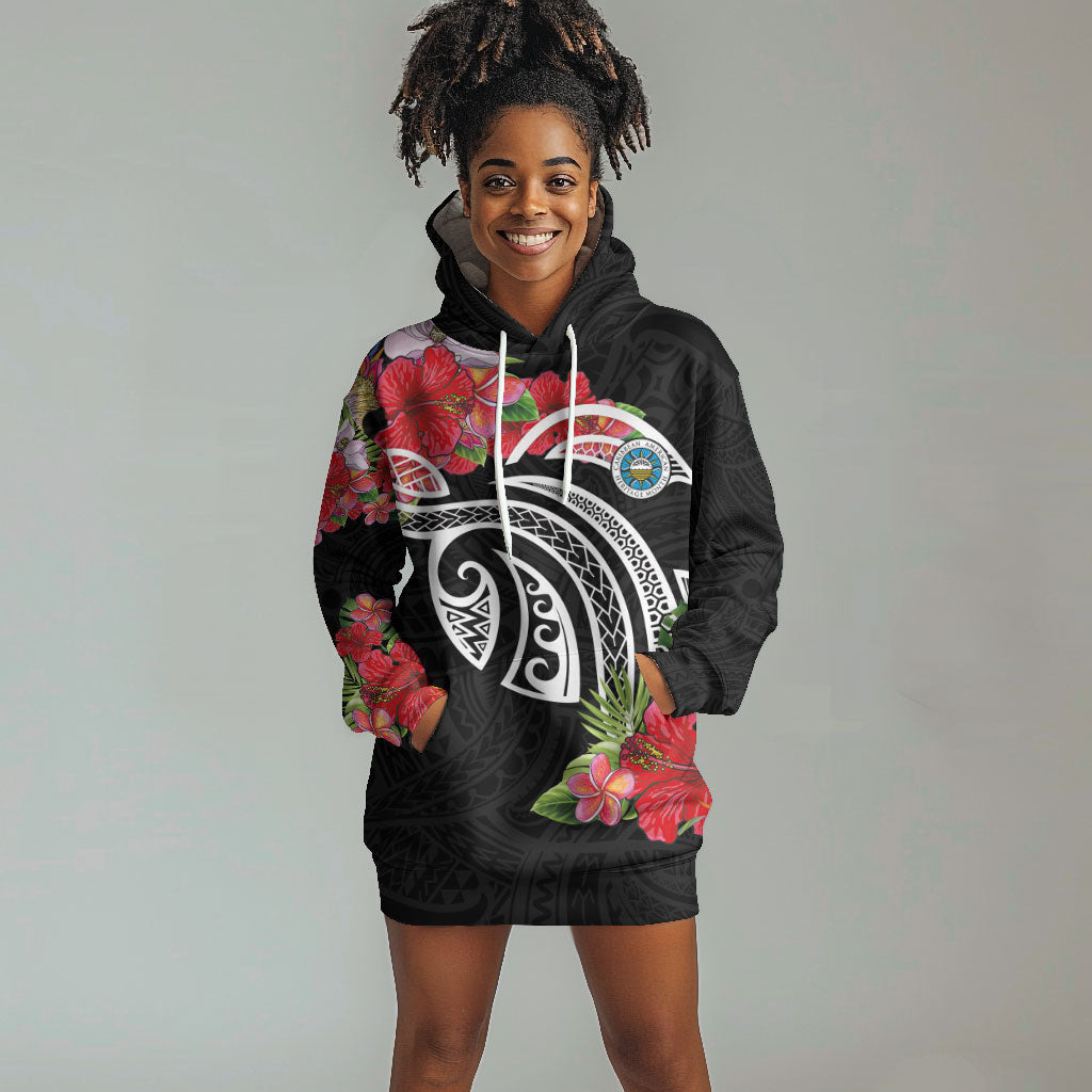 Caribbean American Heritage Month Hoodie Dress Tropical Hibiscus Flower Tribal Tattoo