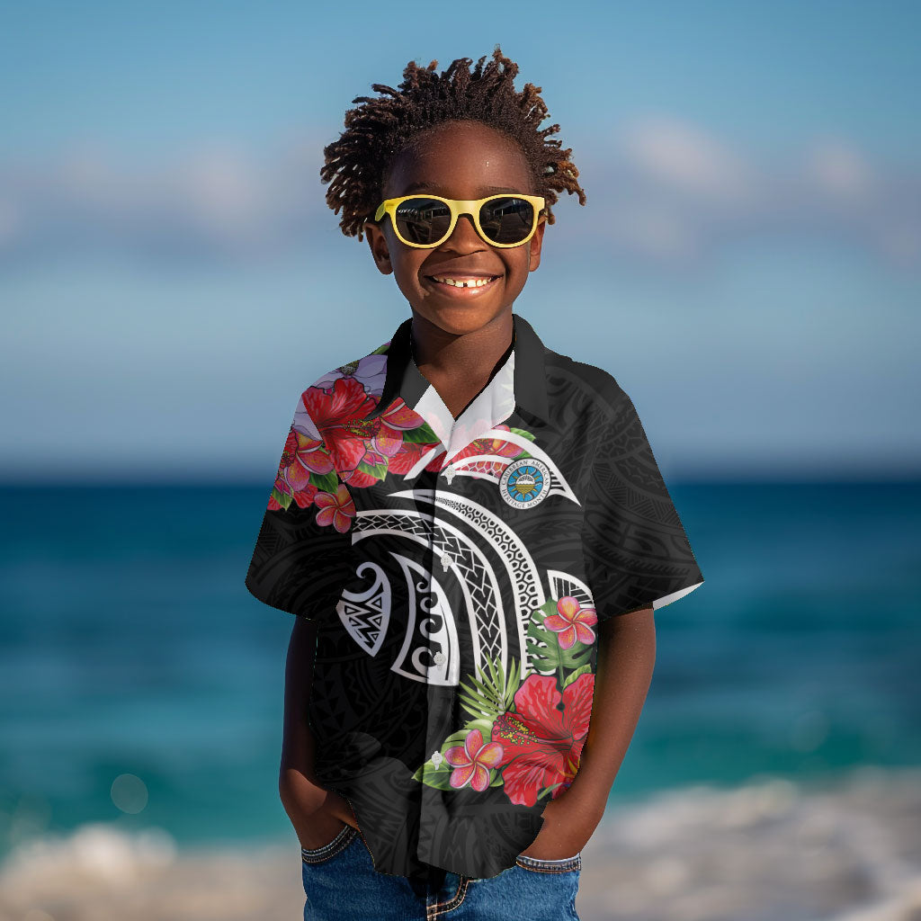 Caribbean American Heritage Month Kid Hawaiian Shirt Tropical Hibiscus Flower Tribal Tattoo