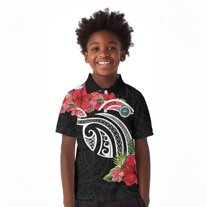 Caribbean American Heritage Month Kid Polo Shirt Tropical Hibiscus Flower Tribal Tattoo