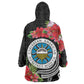 Caribbean American Heritage Month Kid Wearable Blanket Hoodie Tropical Hibiscus Flower Tribal Tattoo