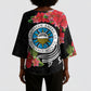 Caribbean American Heritage Month Kimono Sleeve Blouse Tropical Hibiscus Flower Tribal Tattoo