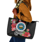 Caribbean American Heritage Month Leather Tote Bag Tropical Hibiscus Flower Tribal Tattoo