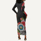 Caribbean American Heritage Month Long Sleeve Bodycon Dress Tropical Hibiscus Flower Tribal Tattoo