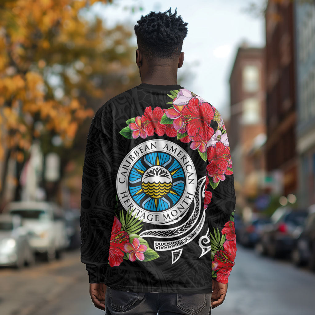 Caribbean American Heritage Month Long Sleeve Shirt Tropical Hibiscus Flower Tribal Tattoo